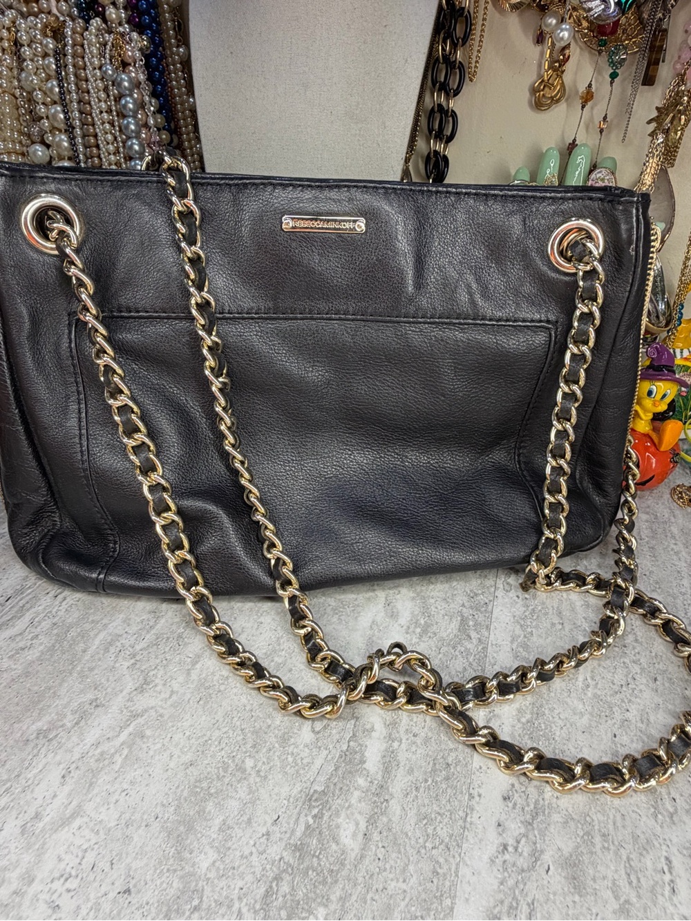 Rebecca Minkoff Swing Convertible Purse Black Leather Chain Strap Vintage Bag